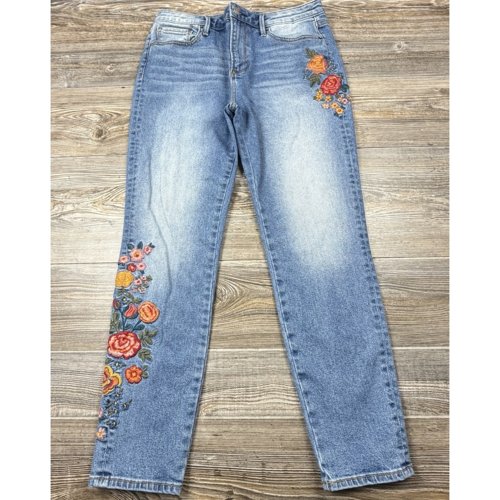 Driftwood Jackie High Rise Skinny Jeans Floral Embroidered Ankle 30 ~FITS 32x27